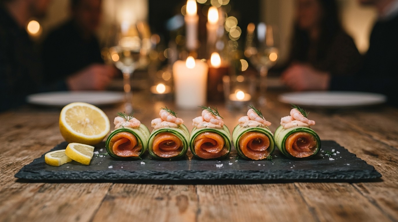 Komkommer met Garnalen en Gerookte Zalm