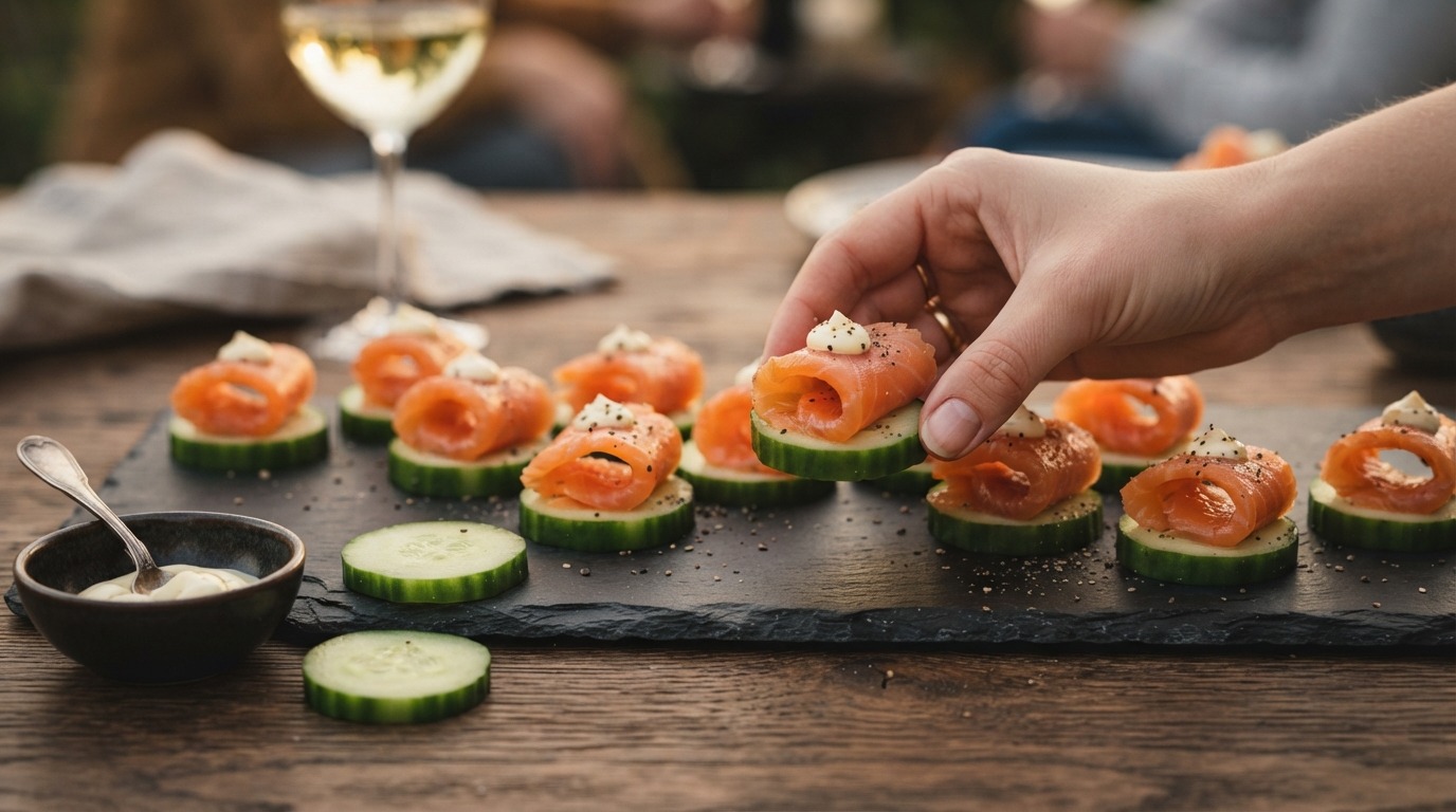 Komkommer met gerookte zalm