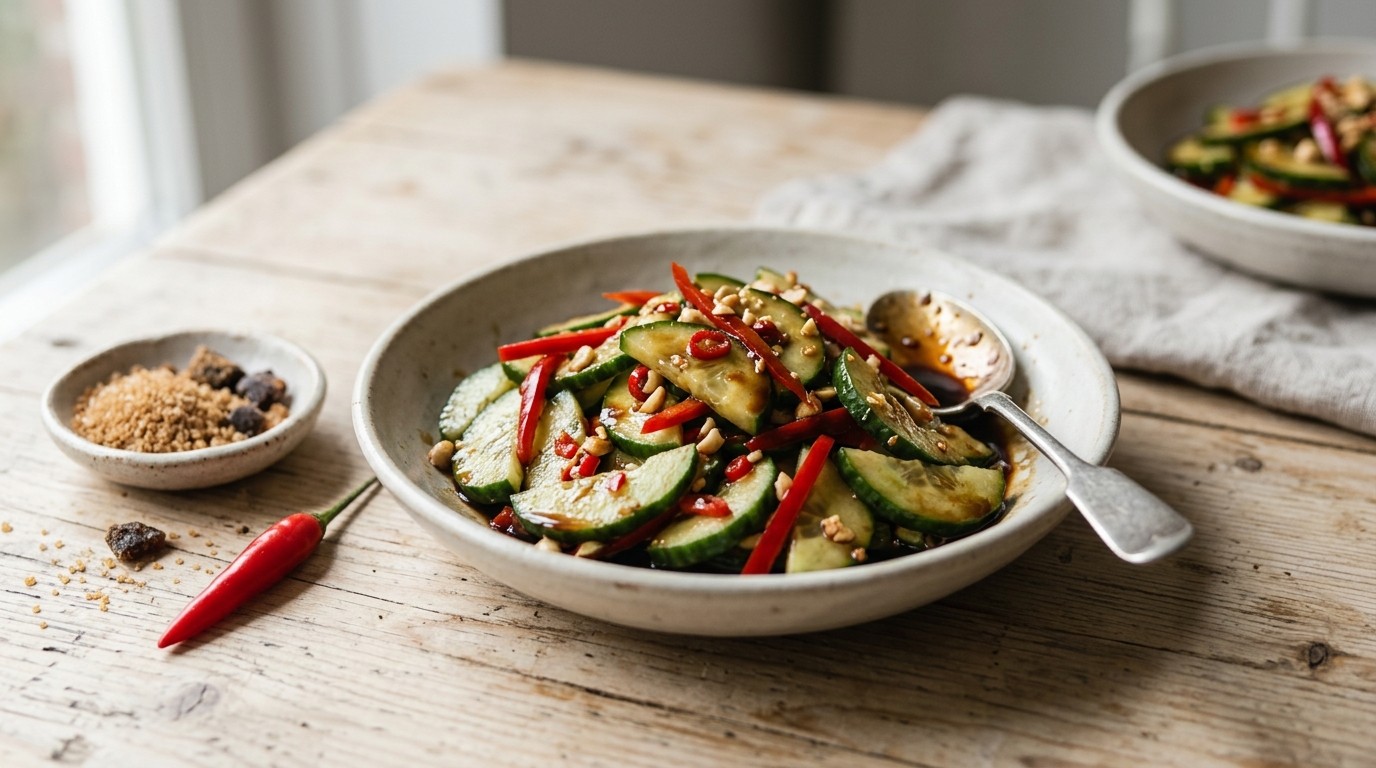 Komkommer salade met paprika en ketjap