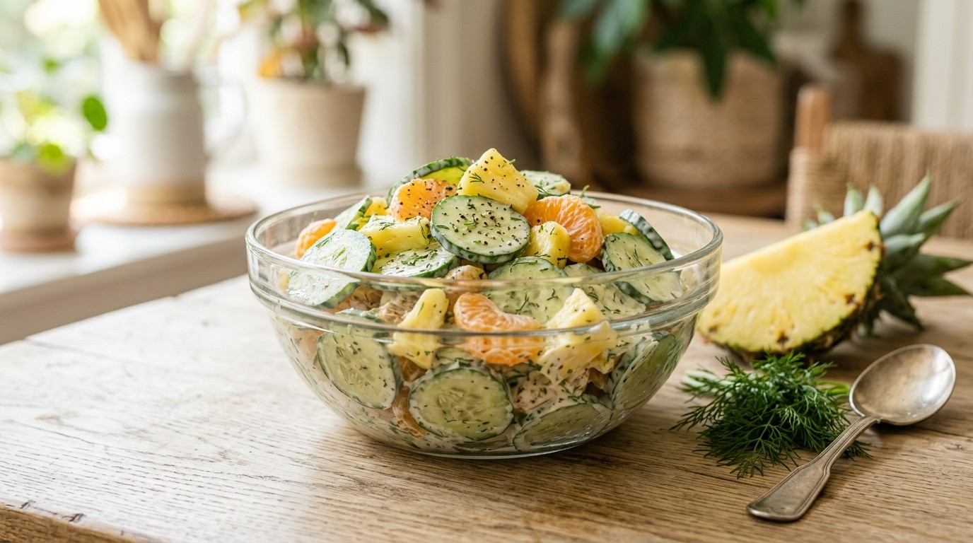 Komkommersalade met Ananas en Mandarijntjes