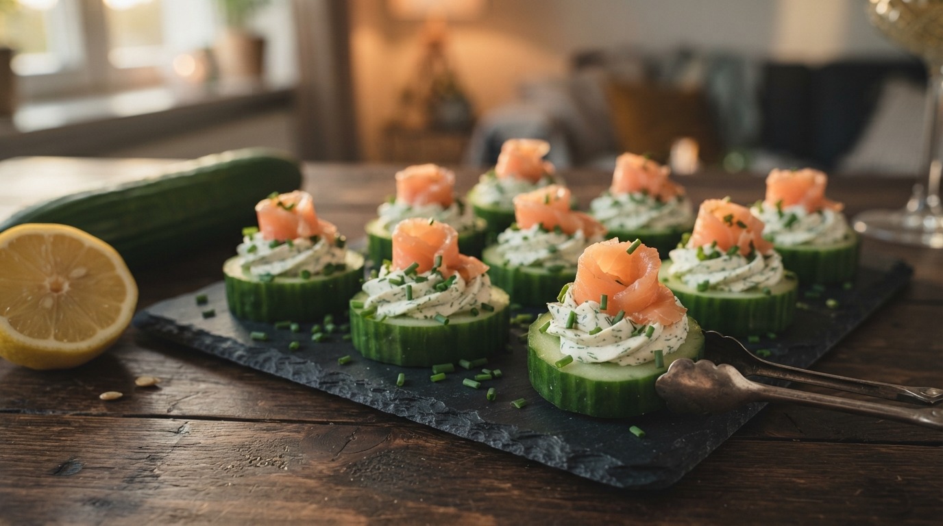 Komkommerschijven met zalm