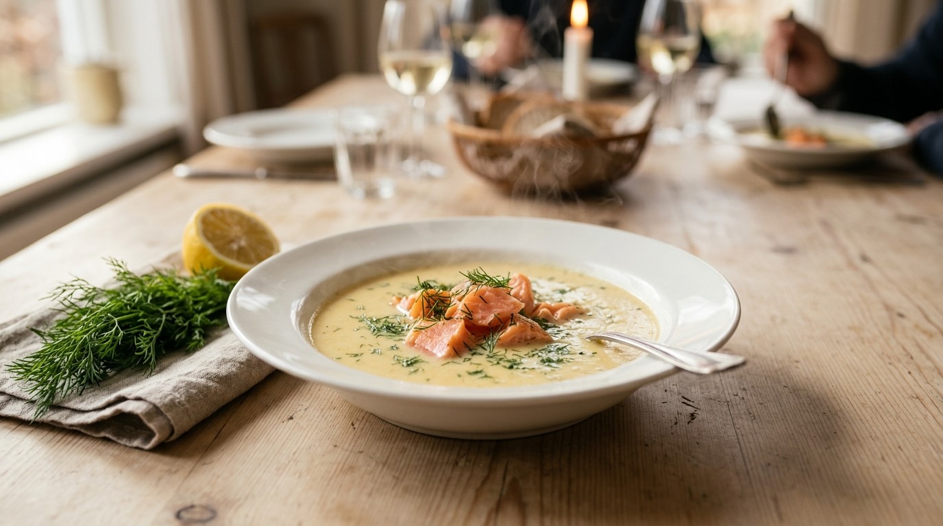 Koninginnesoep met zalm