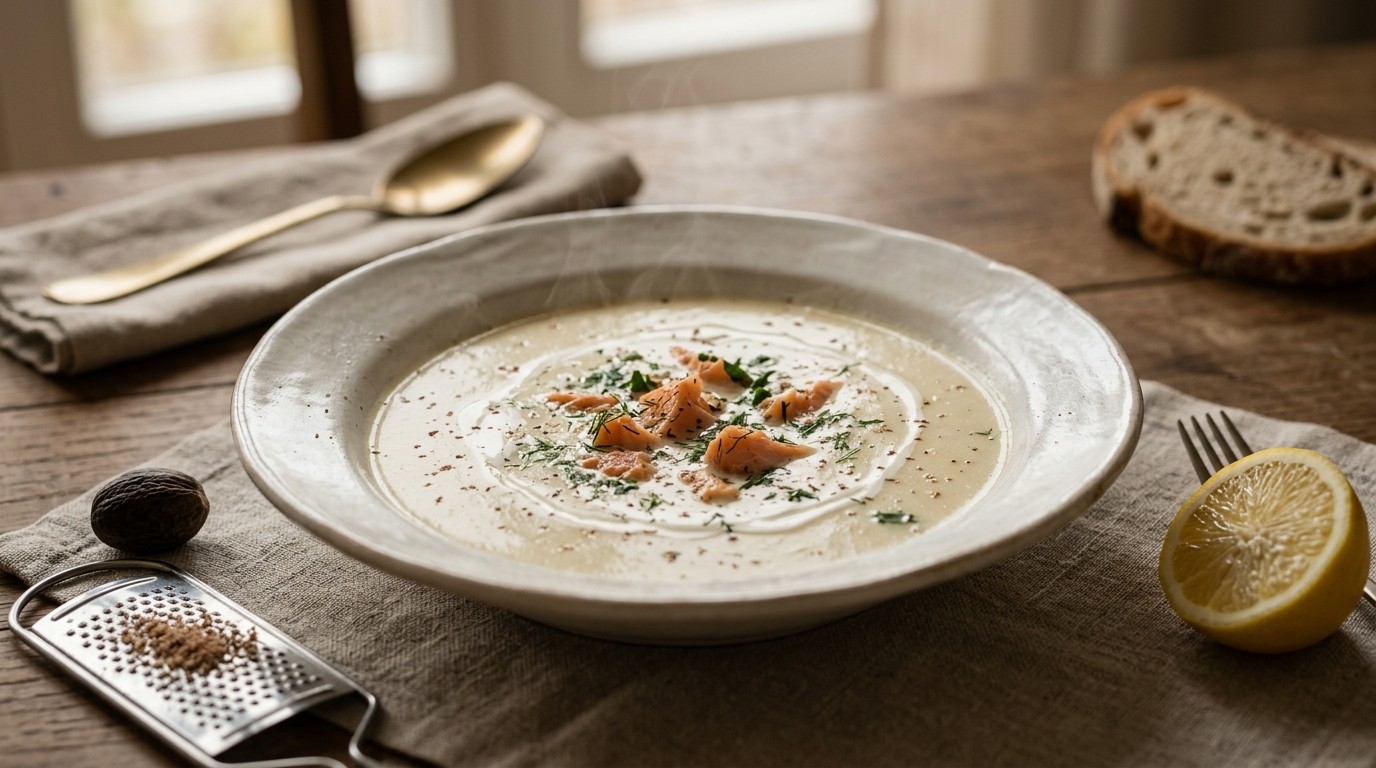 Koninginnesoep met zalm