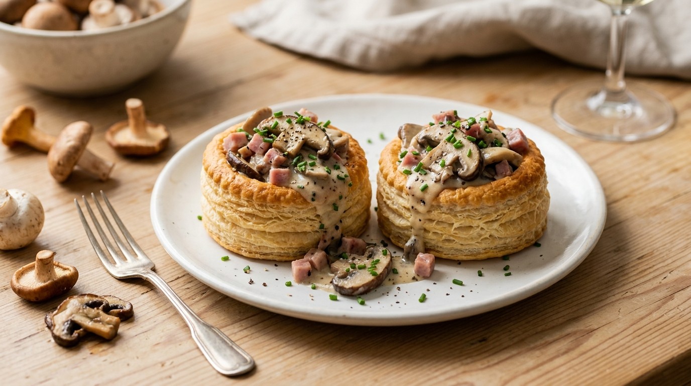 Konninginnepasteitjes met ham en champignons
