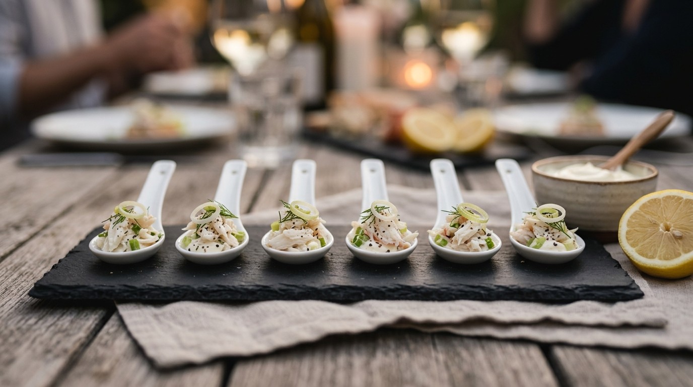 Krabsalade amuse met lente-uitjes