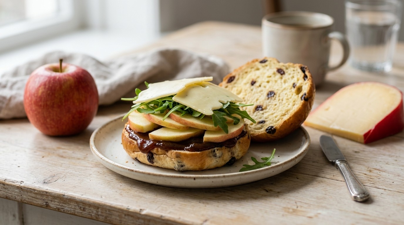 Krentebol met appel en Edammerkaas