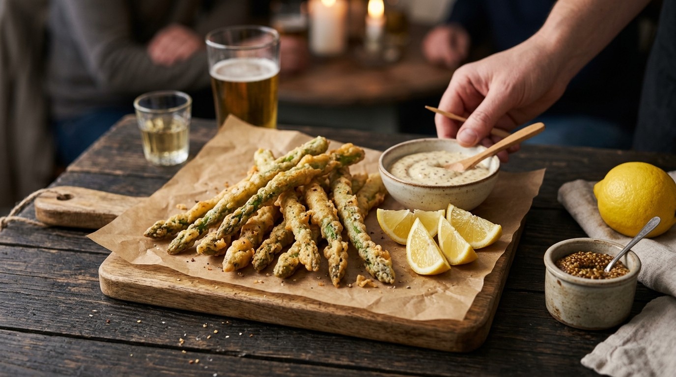 Krokant gefrituurde asperges