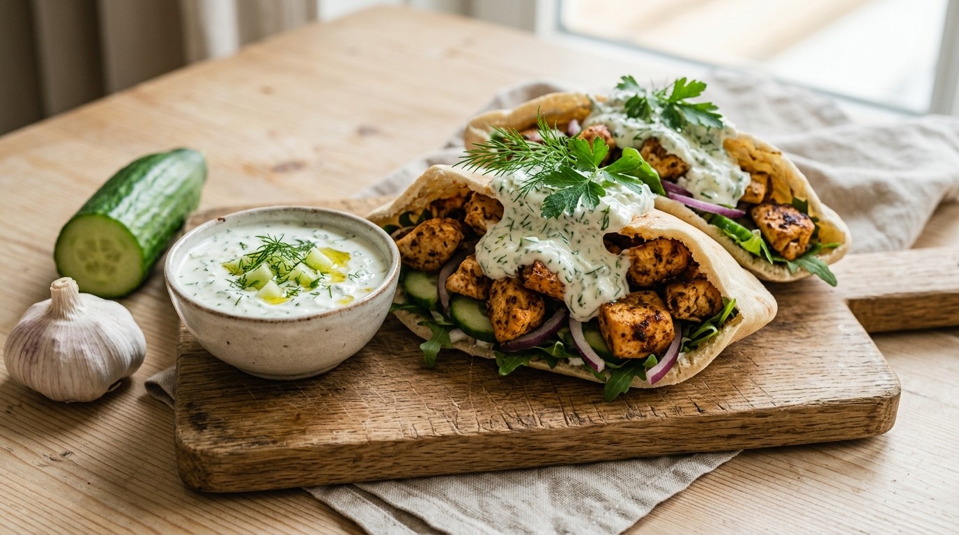Kruidige Kipbroodjes met Tzatziki