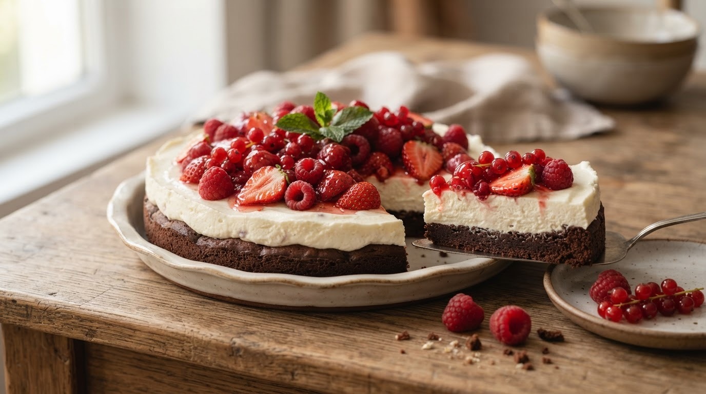Kwarktaart met rood fruit