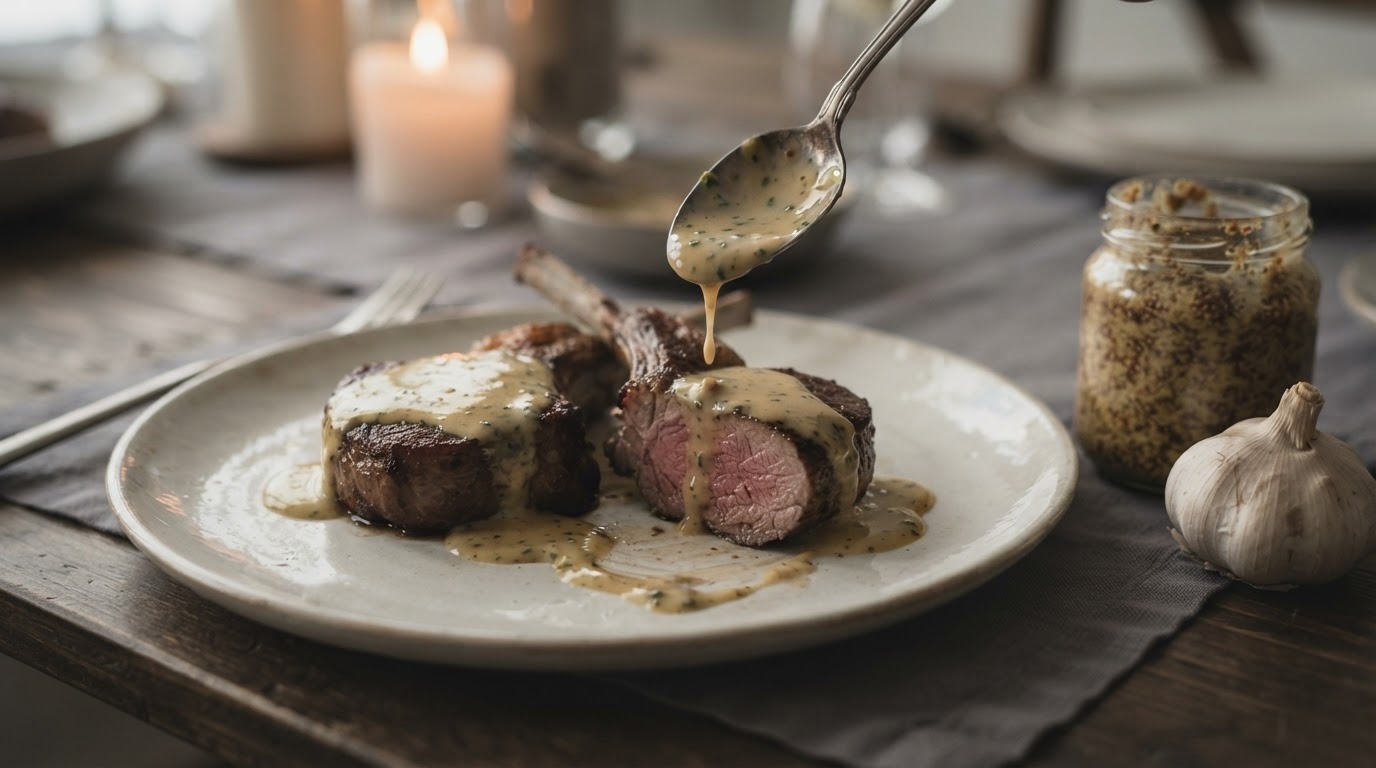 Lamskoteletjes met mosterdsaus
