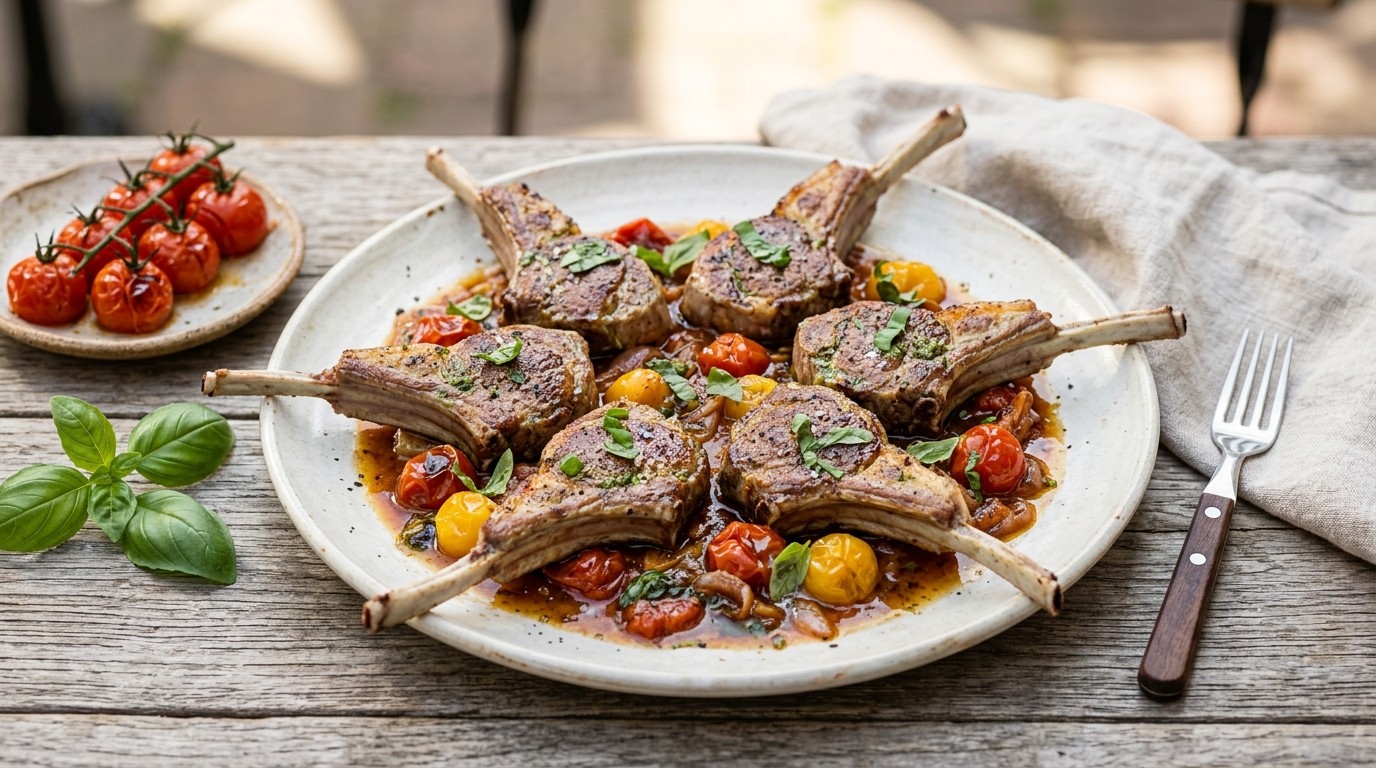 Lamskoteletjes met tomatensaus