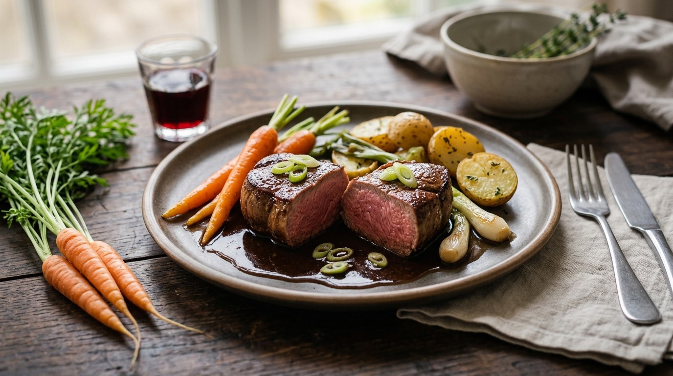 Lamssteak met Bosui en Appelstroopjus