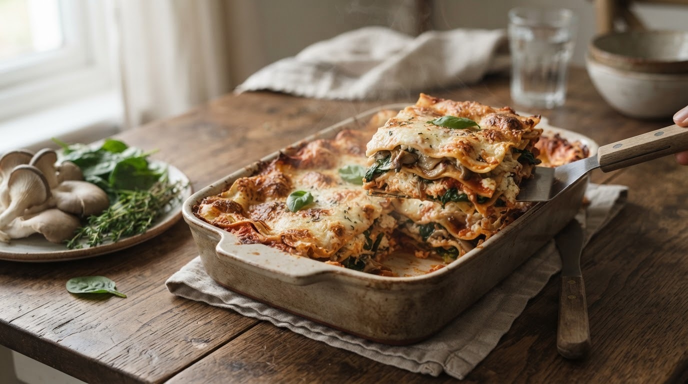 Lasagna met ricotta en oesterzwammen