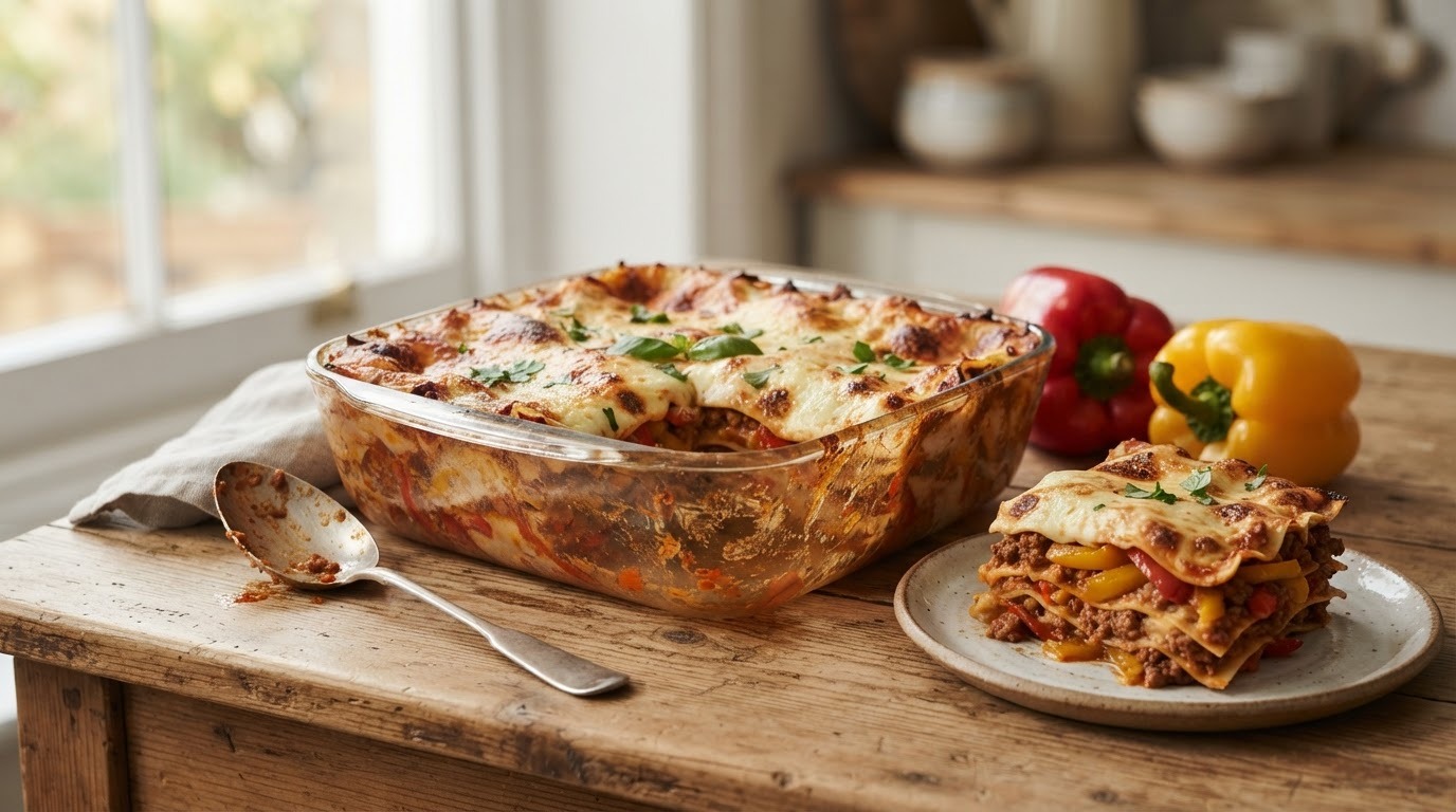 Lasagne met rundergehakt en paprika