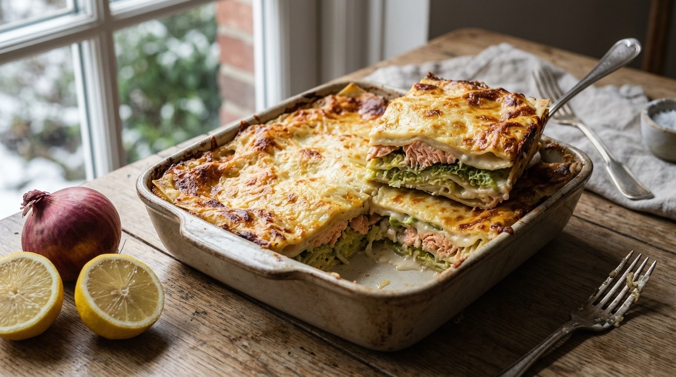 Lasagne met savooiekool en zalm