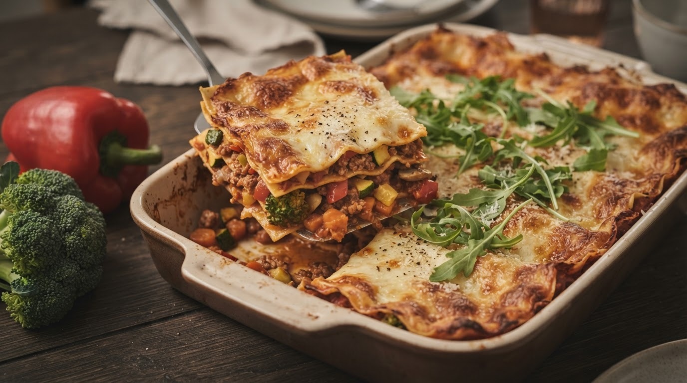 Lasagne met veel groenten en gehakt