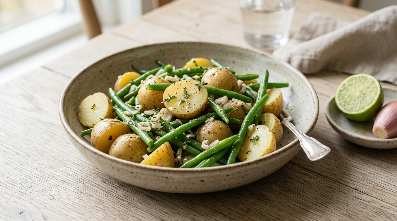 Lauwe aardappel-bonensalade