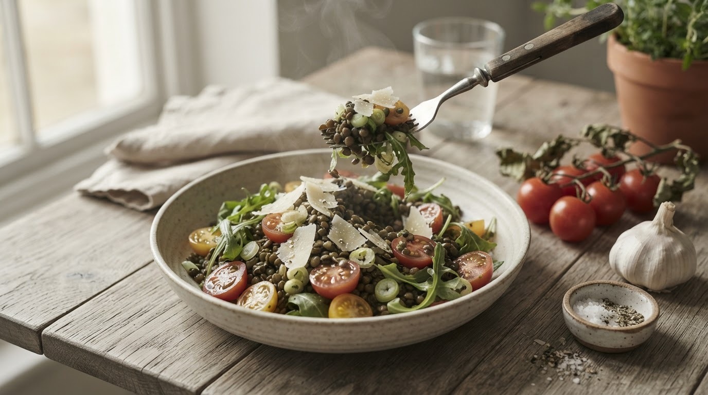 Lauwwarme linzensalade