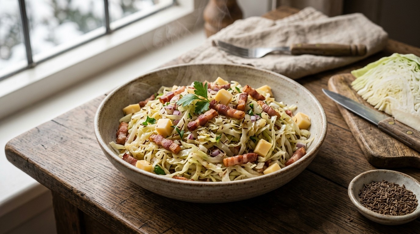 Lauwwarme witte-koolsalade