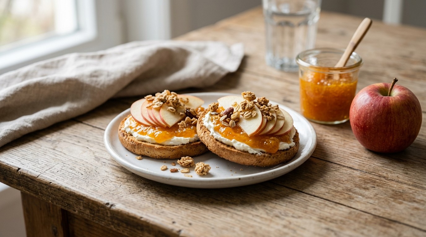 Light Beschuit met Halvajam,appel en Cruesli