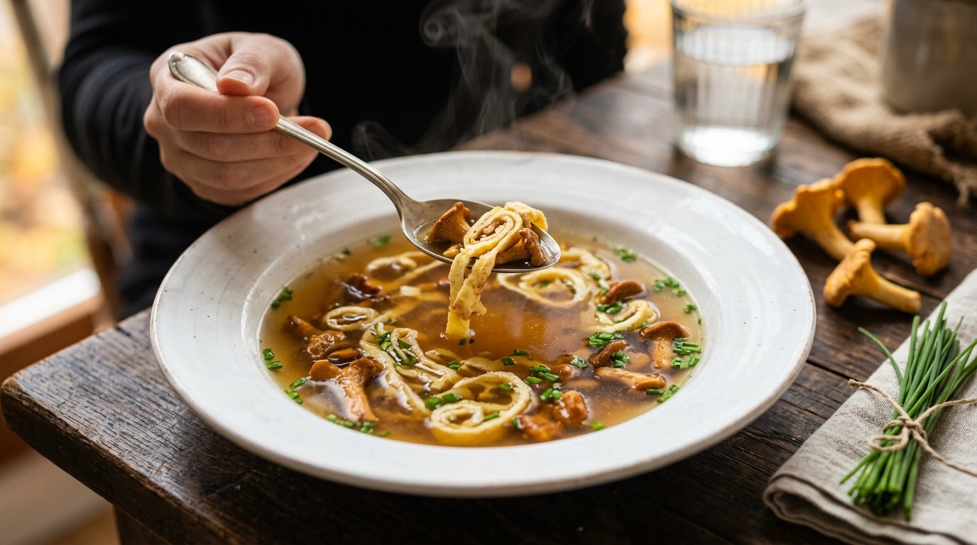 Light Runderbouillon met ei en Paddestoelen