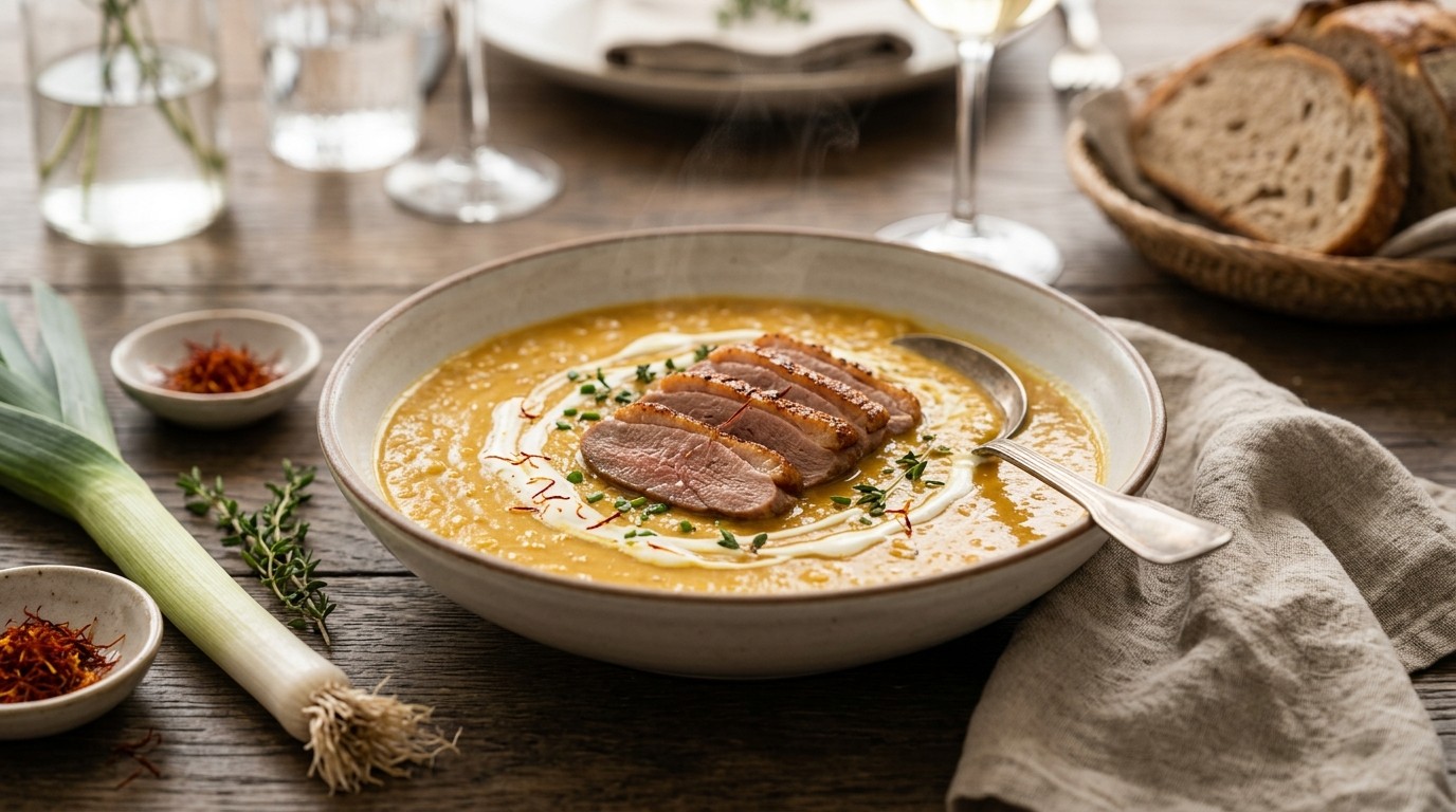 Linzensoep met Sherry en Eendenbortsfilet