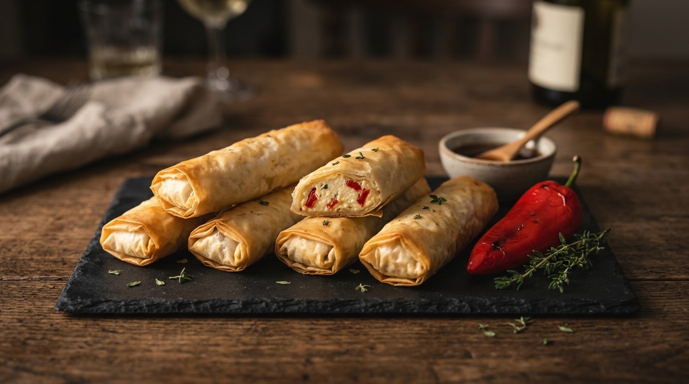 Loempia met geitenkaas en paprika