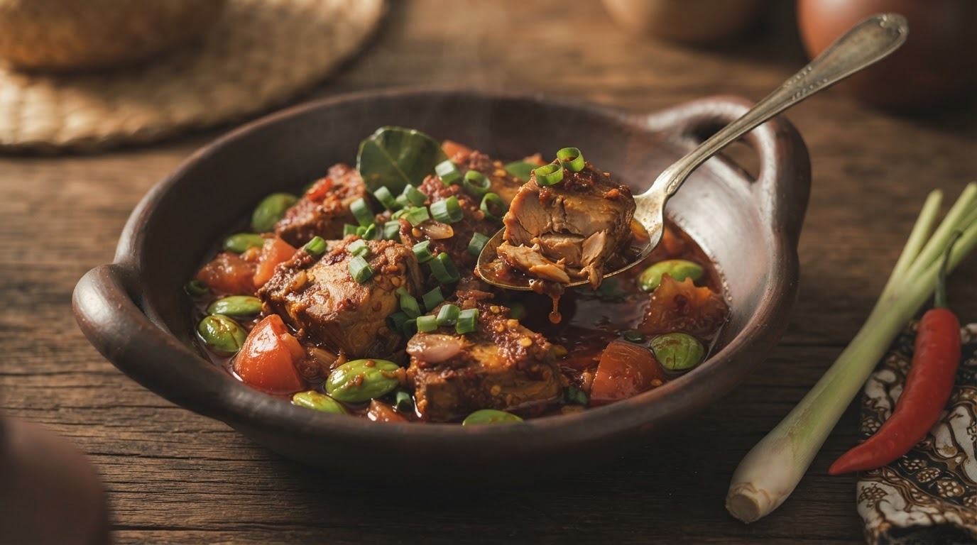 Long kol bumbu merah (gestoofde tonijn in saus)
