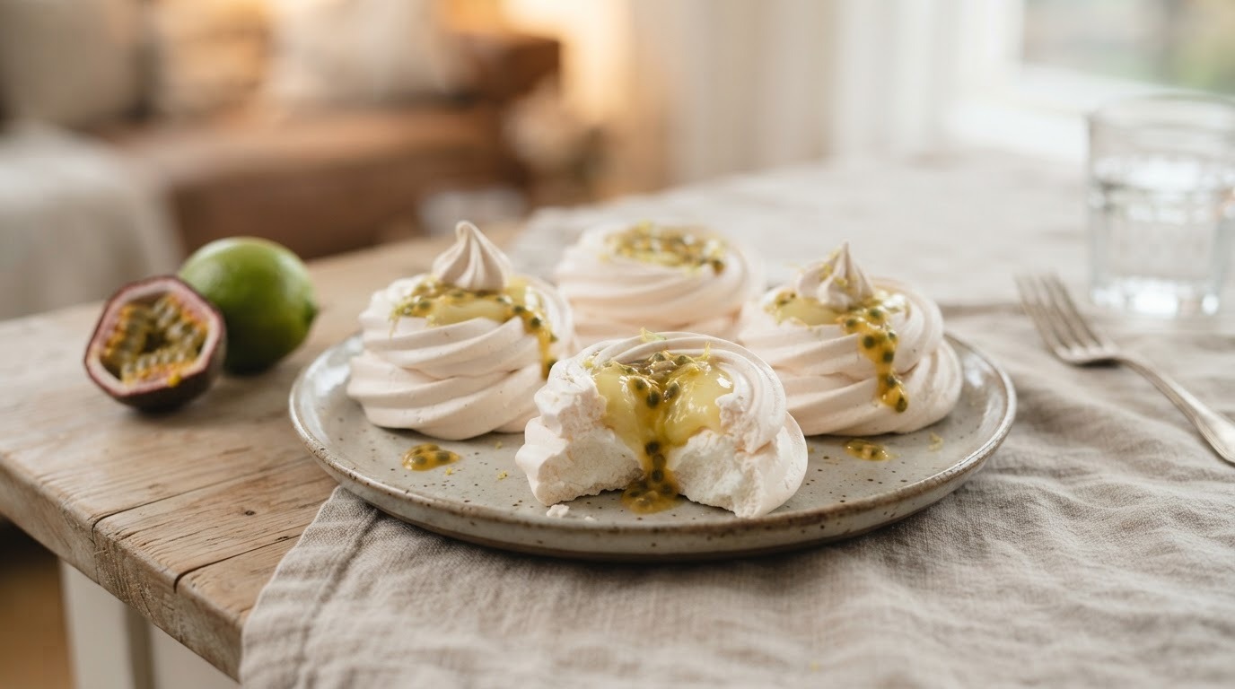 Luchtige limoen-passievruchtmeringues