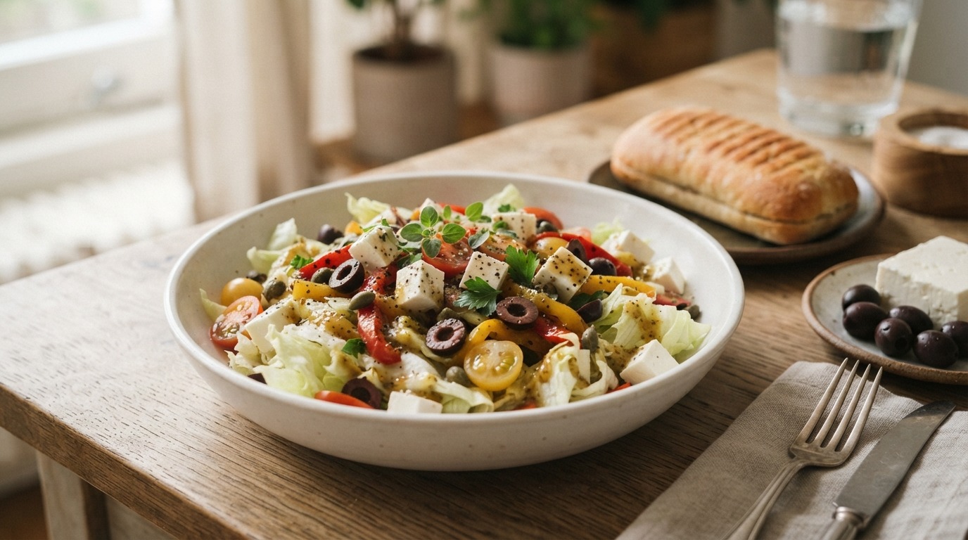 Maaltijdsalade met feta en ijsbergsla
