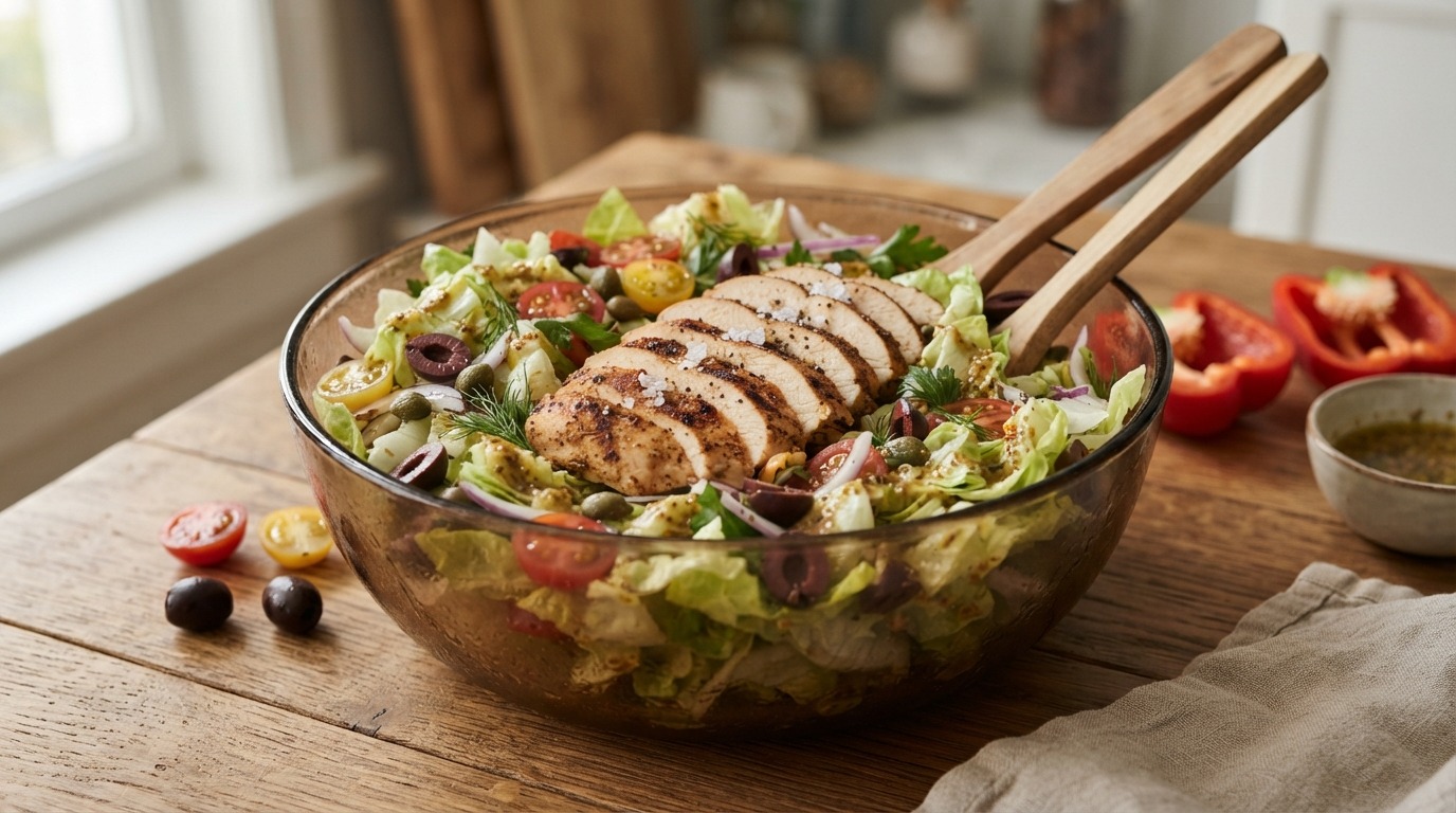 Maaltijdsalade met kip en ijsbergsla
