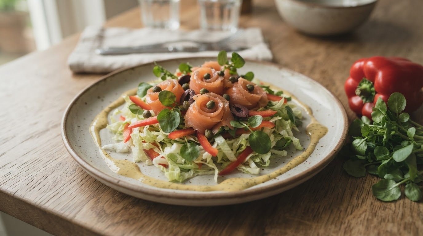 Maaltijdsalade met zalm en ijsbergsla