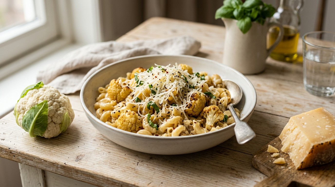 Macaroni met Bloemkoolroosjes en Oude Kaas