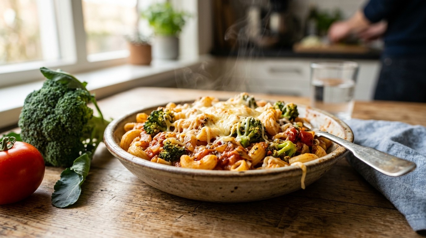 Macaroni met broccoli en rijke tomatensaus