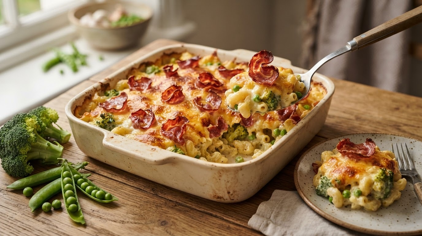 Macaroni met broccoli en salami
