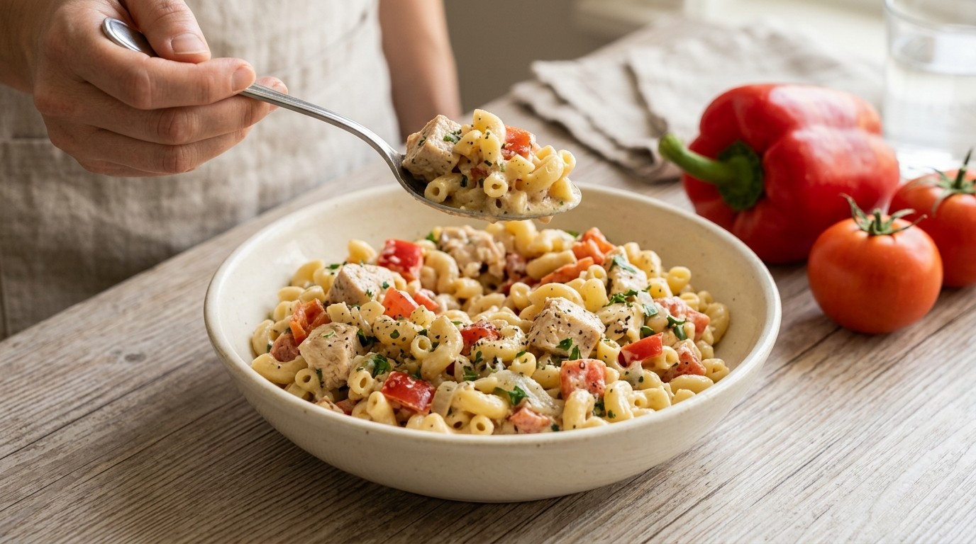 Macaroni met kip in Roomsaus