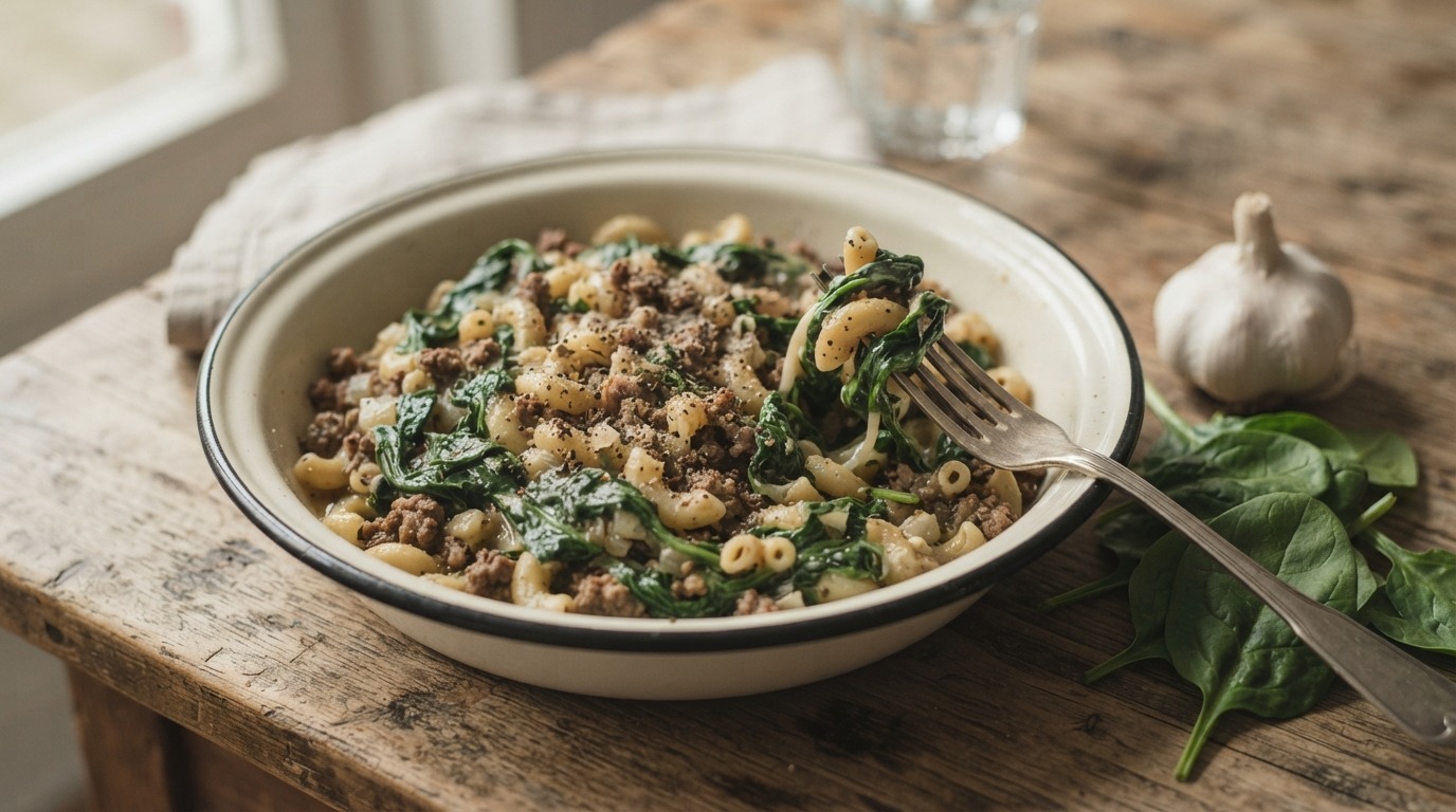 Macaroni met spinazie