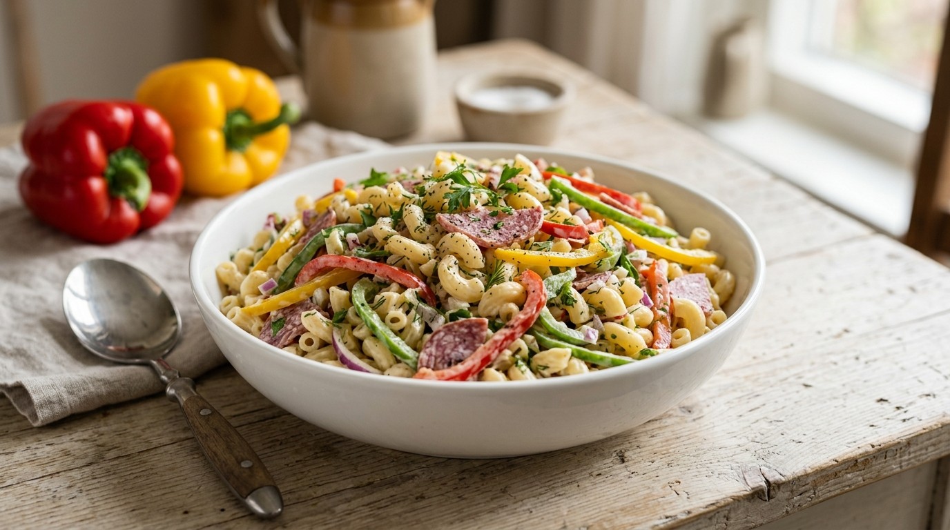 Macaronisalade met Salami en Paprika