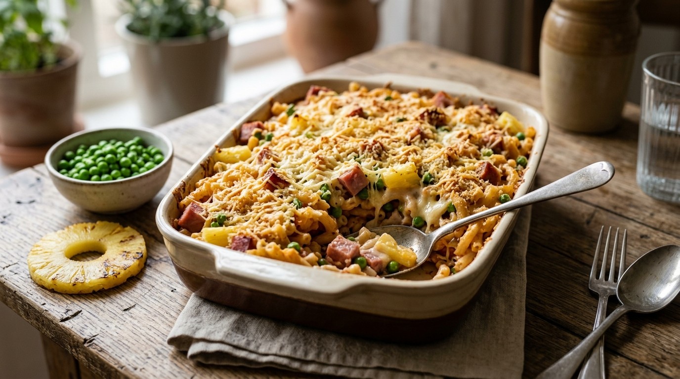 Macaronischotel met ham, Kaas, Ananas en Doperwtjes