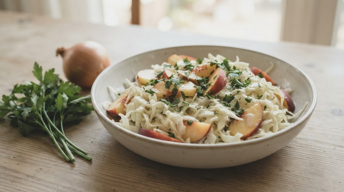 Magere witte koolsalade en nectarines