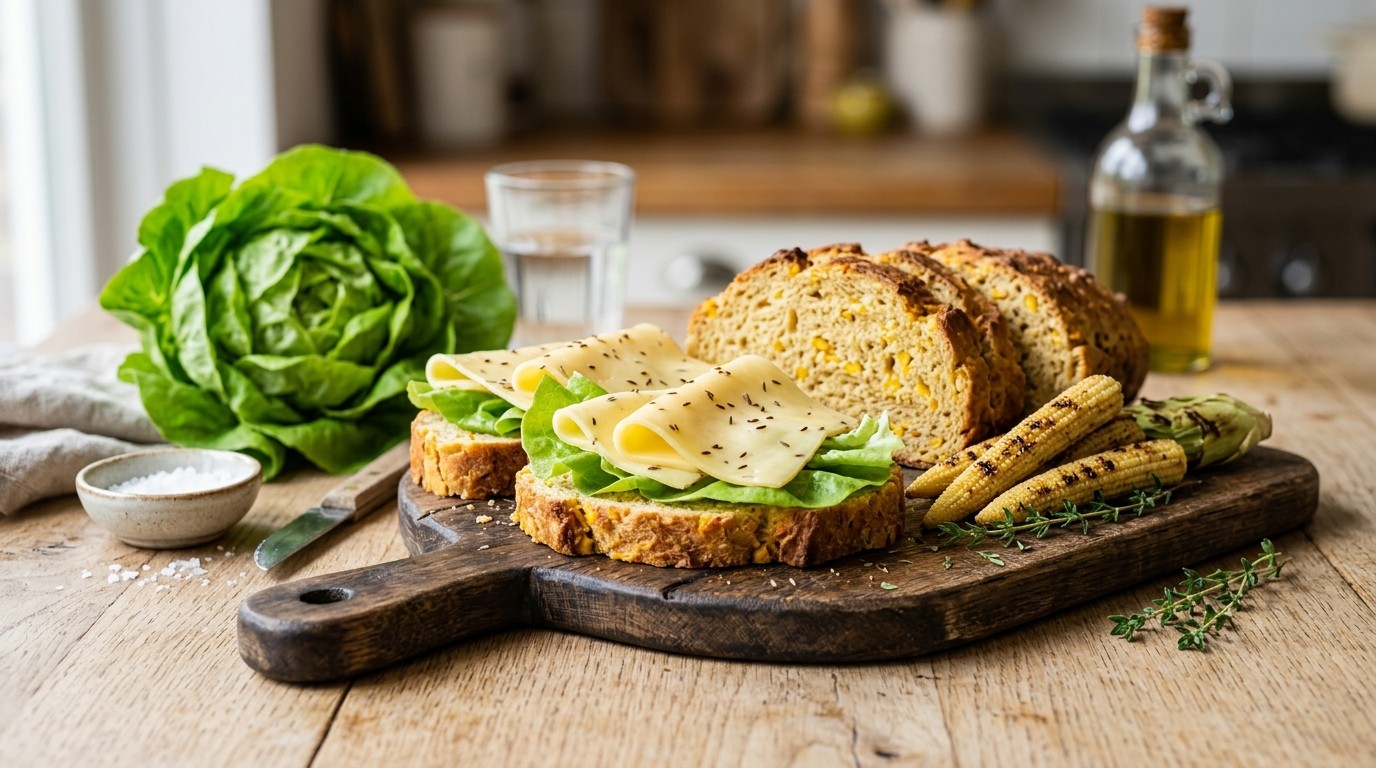 Maisbrood met komijnekaas 30+ en maiskolfjes