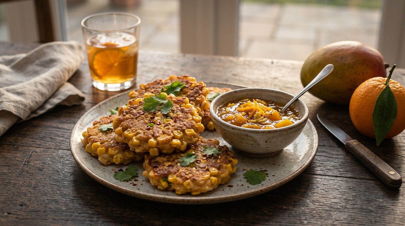 Maïskoekjes met mangochutney