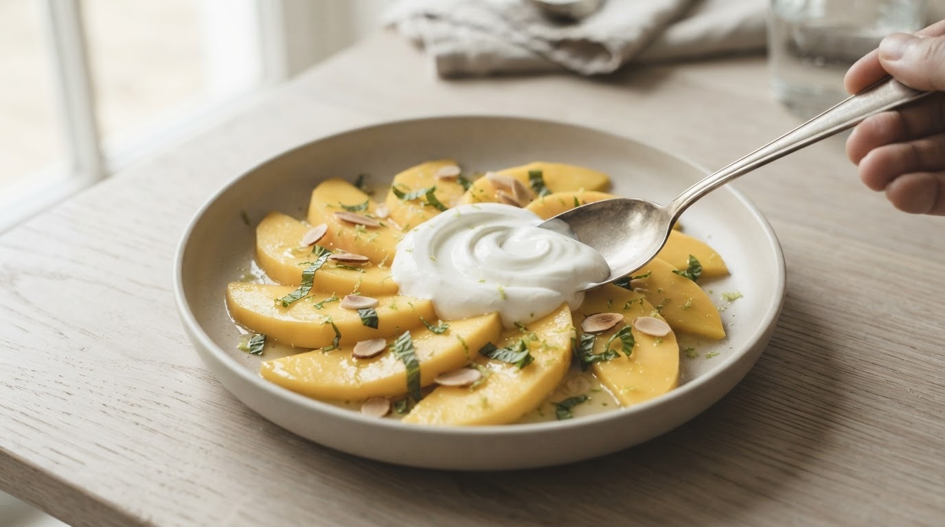Mangosalade met creme fraiche