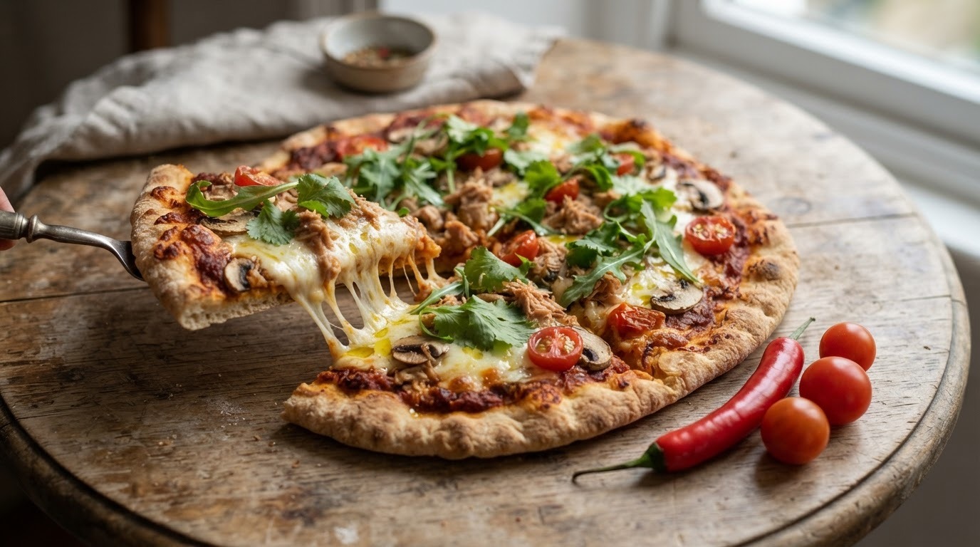 Marokkaanse pizza met tonijn