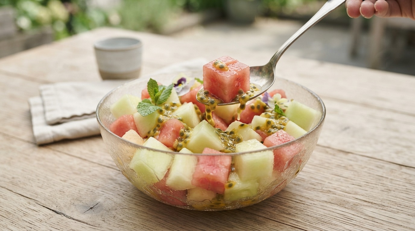 Meloensalade met passievruchten