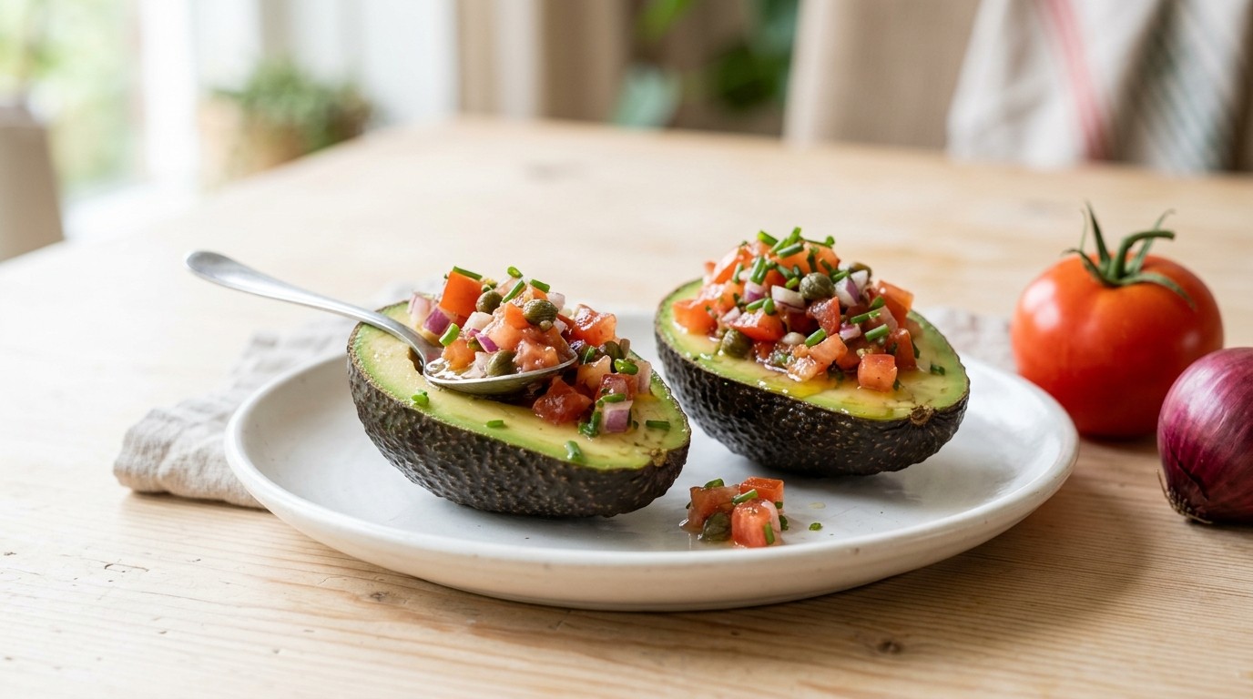 Met salsa gevulde avocado