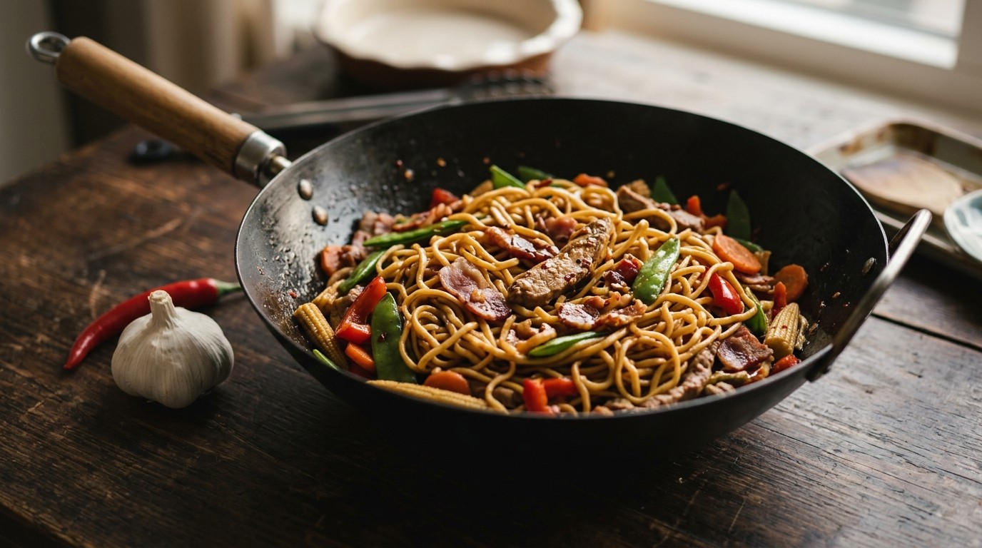 Mie-schotel met Varkenshaas