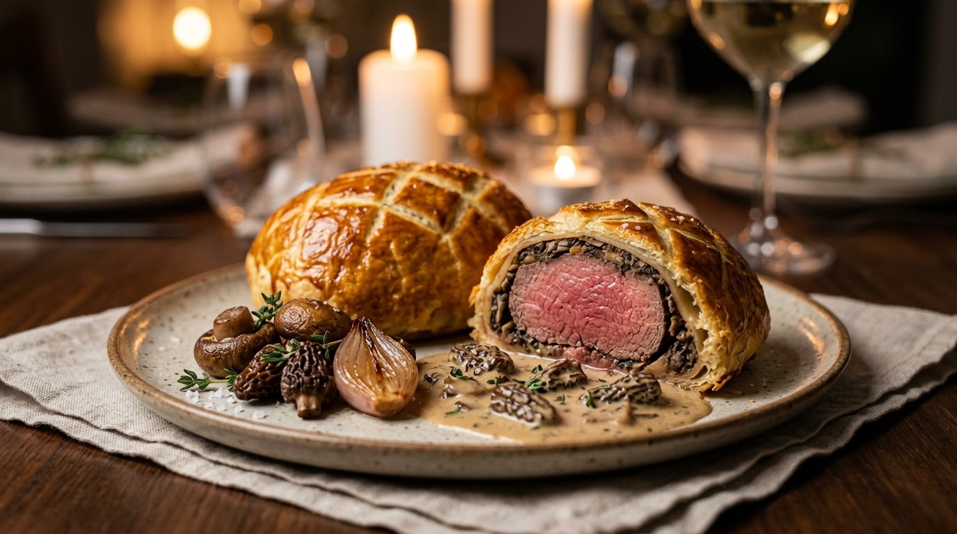 Mini Beef Wellington met morieljes, sherry en tijm
