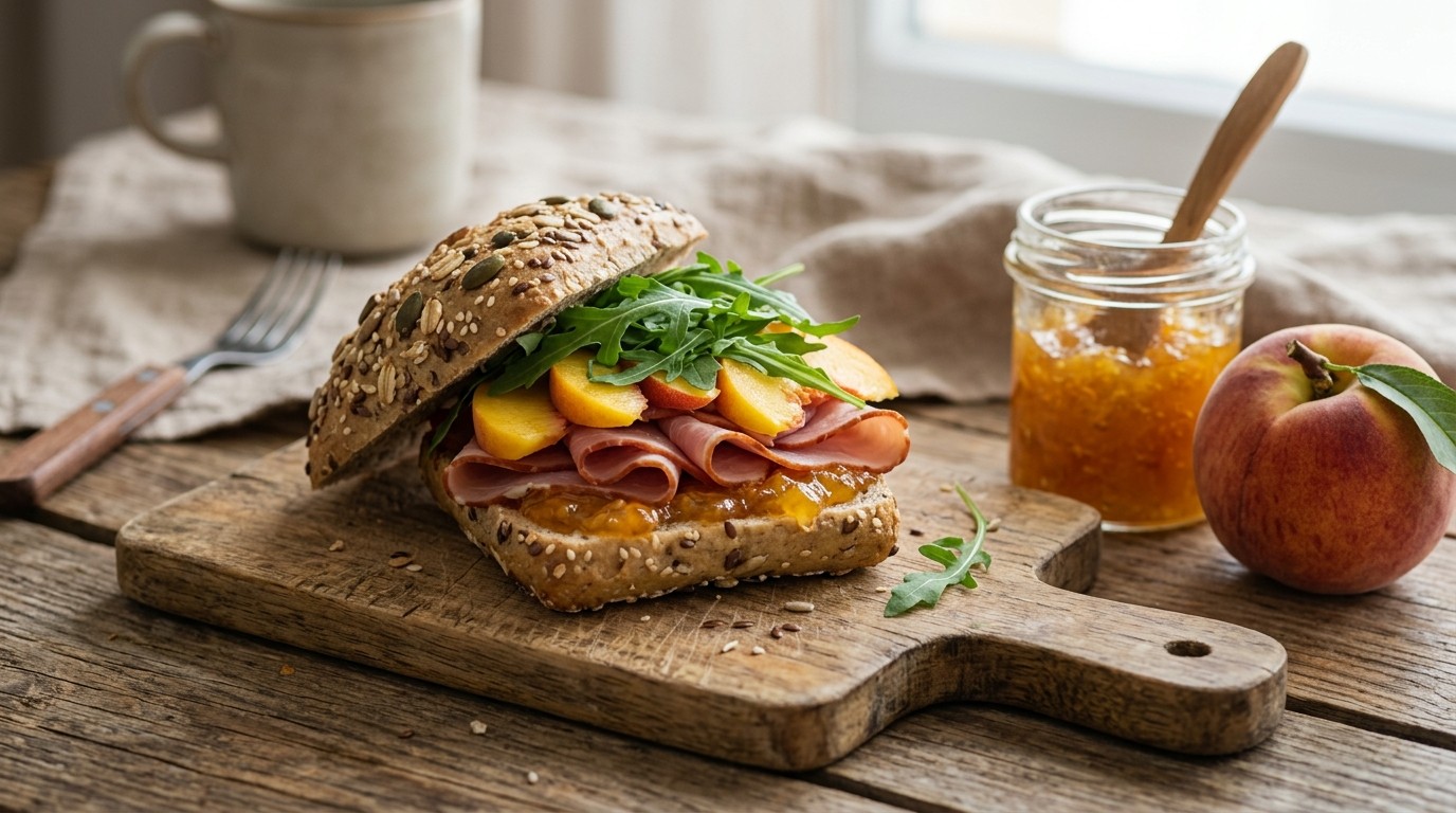 Mueslibolletje met Casselerrib en Perzik Voor de Brunch