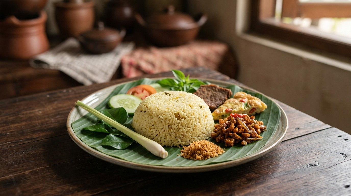Nasi Langgi (gebakken Rijst met Kruiden en Kokosmelk)